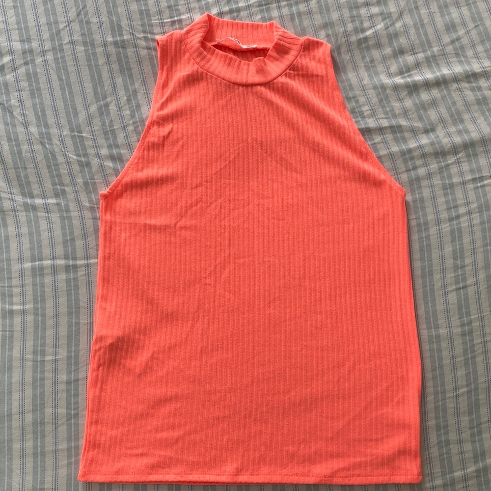 Mango Vibrant Coral Ribbed Top